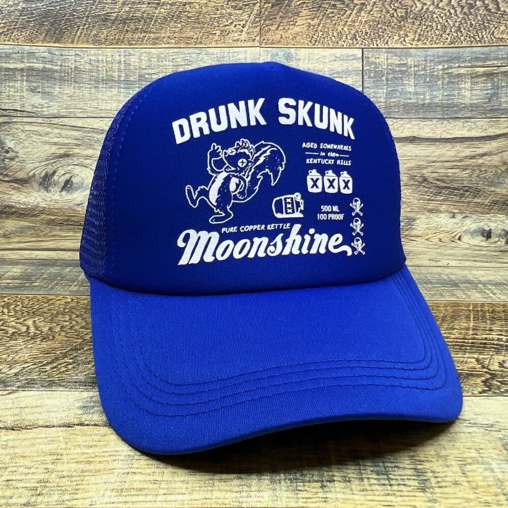 Drunk Skunk Moonshine Unisex Trucker Hat Blue Snapback Kentucky Baseball Cap - Picture 2 of 5